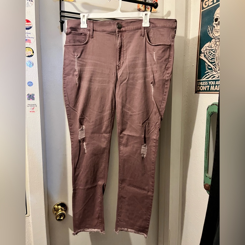 Express-size 14R- dusky light plum/rose ankle legging stretch jeans w/rips